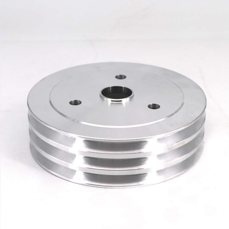 KIPA Aluminium triple groove crankshaft pulley For SB Chevy SBC 350 Crank SWP Short Small Block Chevy with a Short Water Pump 6.6" Satin Aluminium Finish Durable 3-Groove #8858 - Image 2